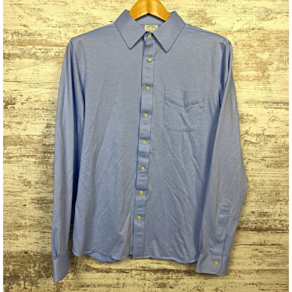 Brooks Brothers Japanese Knit Dress Shirt Blue Slim Fit 16-36 (Measures 33-34)